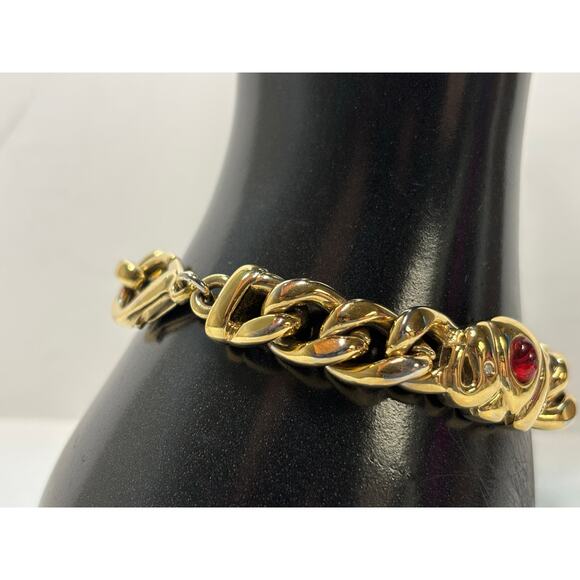 Vintage Gold Tone Chunky Link Bracelet with Multicolored Elephants Costume - Picture 4 of 7
